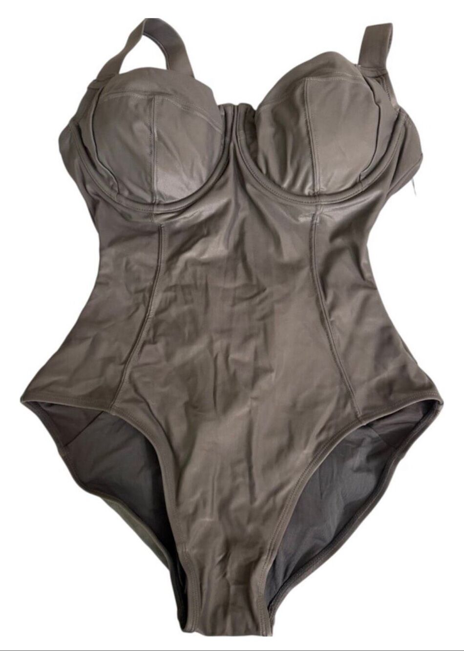 TA3 Lifty Pewter Underwire Sculpting Lace Up Corset One Piece Swimsuit S Short D